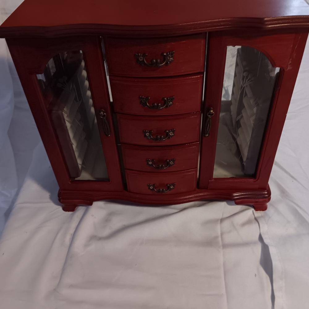Classic Red Wooden Jewelry Organizer